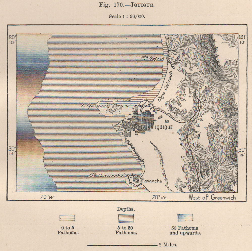 Iquique. Chile 1885 old antique vintage map plan chart